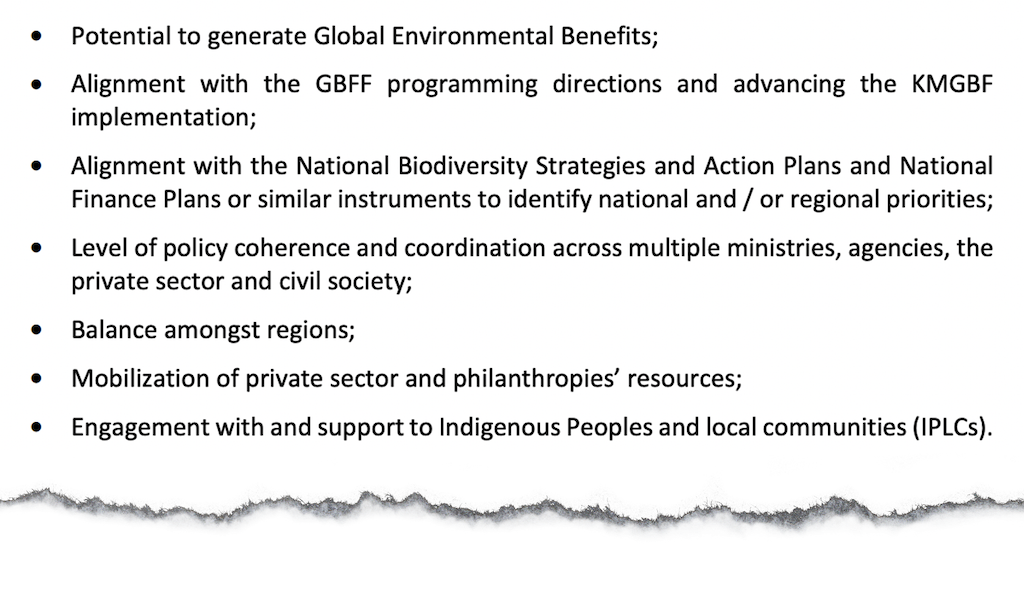Selection criteria for eligible countries submitting requests for funding to prepare a GBF project. Source: GEF (2024)